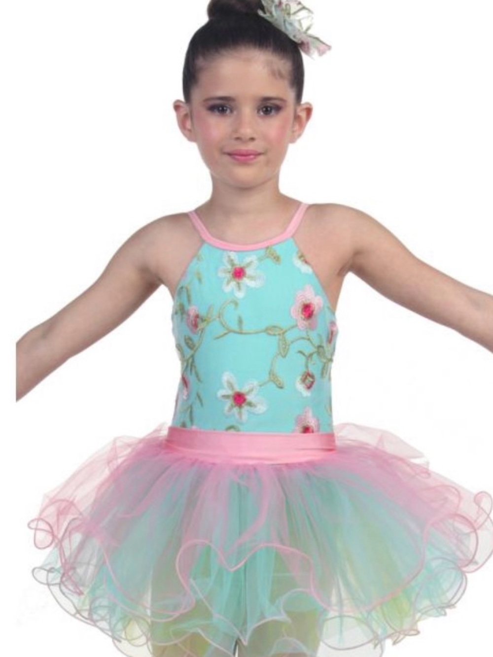 Laylas- Waltz of the Flowers- Aqua and Pink Floral- Large Child